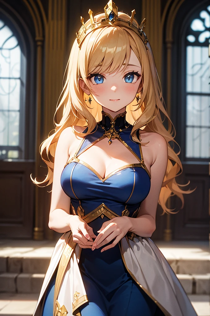 single anime girl
BREAK long blond hair, braid, side bangs, hair ornament, flower hair clip, blue eyes, thin lips, small , thin thighs
BREAK casual dress, gold ring, sleeveless dress, dark blue dress
BREAK looking at viewer, upper body, blush, slightly annoyed face, walking, dynamic pose
BREAK middle ages city background
BREAK (masterpiece:1.2), best quality, high resolution, unity 8k wallpaper, (illustration:0.8), (beautiful detailed eyes:1.6), extremely detailed face, perfect lighting, extremely detailed CG, (perfect hands, perfect anatomy)