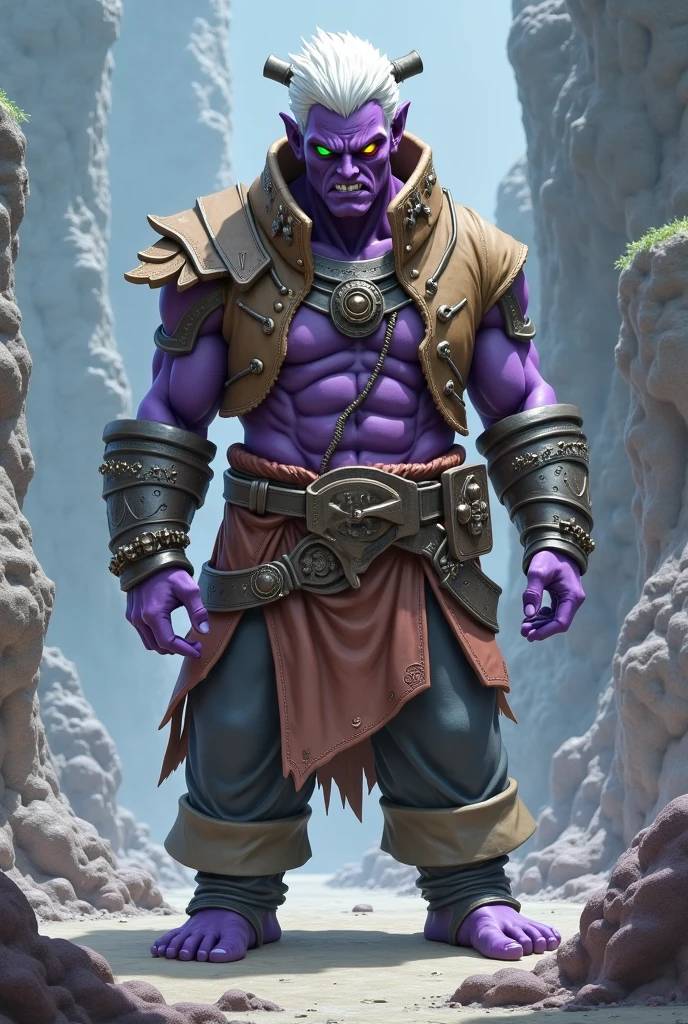 photorealism:6.5), light purple slim male tiefling, laughing, small purple horns surrounded by black hair and trimmed beard, wearing brown studded leather armor with a cape and boots. Full body image with no background.