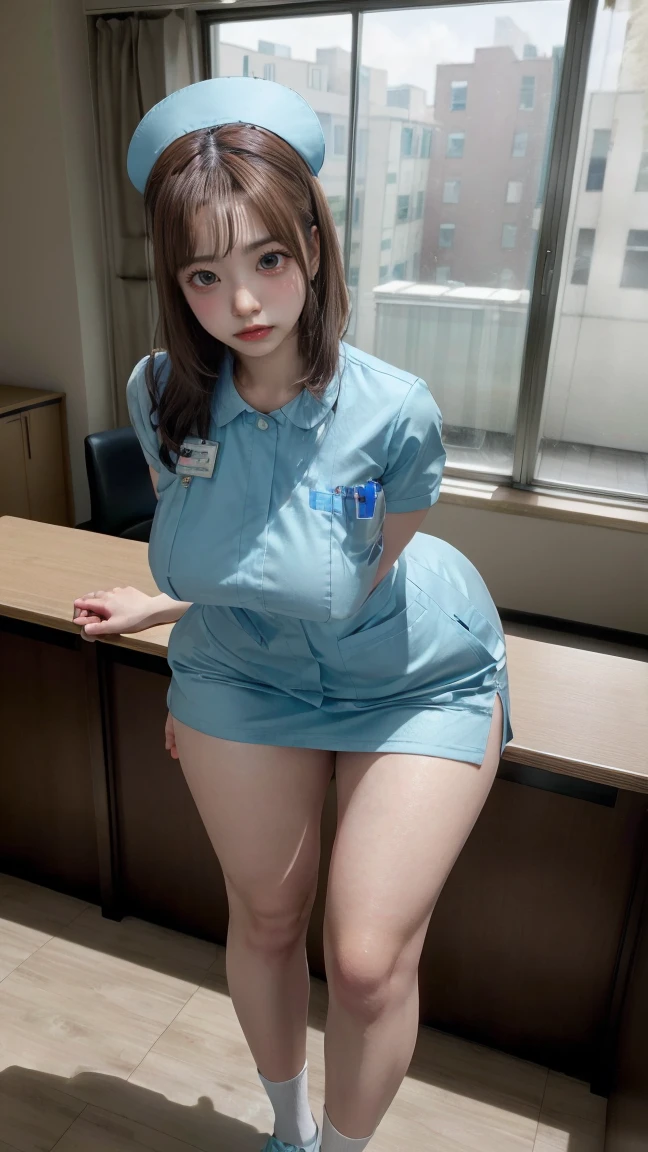 Only 12 year old young man々new nurse、NSFW、((Big eyes that shine like jewels))、Glossy and glossy skin、(medium hair:1.2)、no makeup、beautiful bangs、hair between eyes、((masterpiece、最high quality、super detailed、film light、intricate details、High resolution、very detailed))、detailed background、8KUHD、Digital single-lens reflex camera、soft light、high quality、film grain、Fujifilm XT3 、shallow depth of field、natural soft light、Kamimei、Super detailed、最high quality、masterpiece、knee socks、Majimix Real、(RAW photo:1.2)、(Photoreal:1.4)、Beauty in the beautiful details、and delicate expression、In a private toilet in a Japanese hospital、(Nurse uniform torn、I can see your nipples:1.5)、necklace with large name plate、nurse cap、((you can see me))(squat)、eyelash、sparkling eyes、glossy lips、beautiful and detailed eyes、((japanese nurse))、very detailed expression、very detailed顔、movie lighting、positive、((dynamic pose))、((open stance))、(Nurse skirtが破れている、I can see your pussy:1.5), Nurse skirt、 (Accurately represents the shape of the female genitals:1.5), (Detailed depiction of the labia minora, vaginal opening, Detailed depiction of the clitoris:1.5), (Raise your knees and open your legs wide:1.8), (sit on the toilet:1.8)、(Keep peeing:1.8)、thin legs、Feeling ecstasy