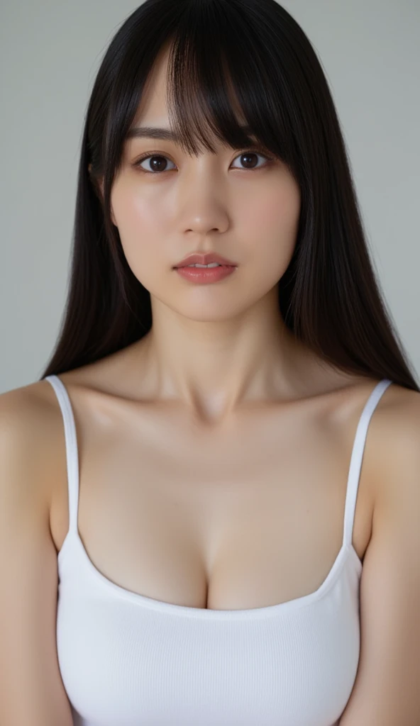 ((Best picture quality, 8K, tmasterpiece:1.3)), 1girll, Beautiful woman with slender abs:1.3, (Casual hairstyle, :1.2), Low-cut bra,Bra flesh color,Super large,The skin is very white,Ultra-fine face, A detailed eye, double eyelid,ssmile。Take pictures in cute poses,The figure is very bad,tiny small waist,Super big breasts,Close-up,Close-up chest,White-skinned,The background is casual,Close-up Shot Shot