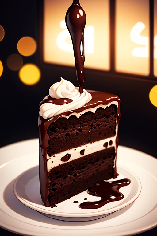 cinematic still-frame chocolate, chocolate cake ,deep dark background,High quality photos,Wet texture,Icing ,studio photo,slice,shallowdepthoffield,Vignette,Very meticulous,High budget,Bokeh, widescreen,gloomily,epic,opulent,cinematic grain,grain sense