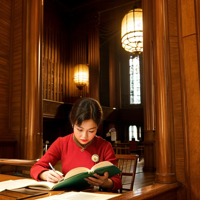 Reading a book in the Great Hall of the People