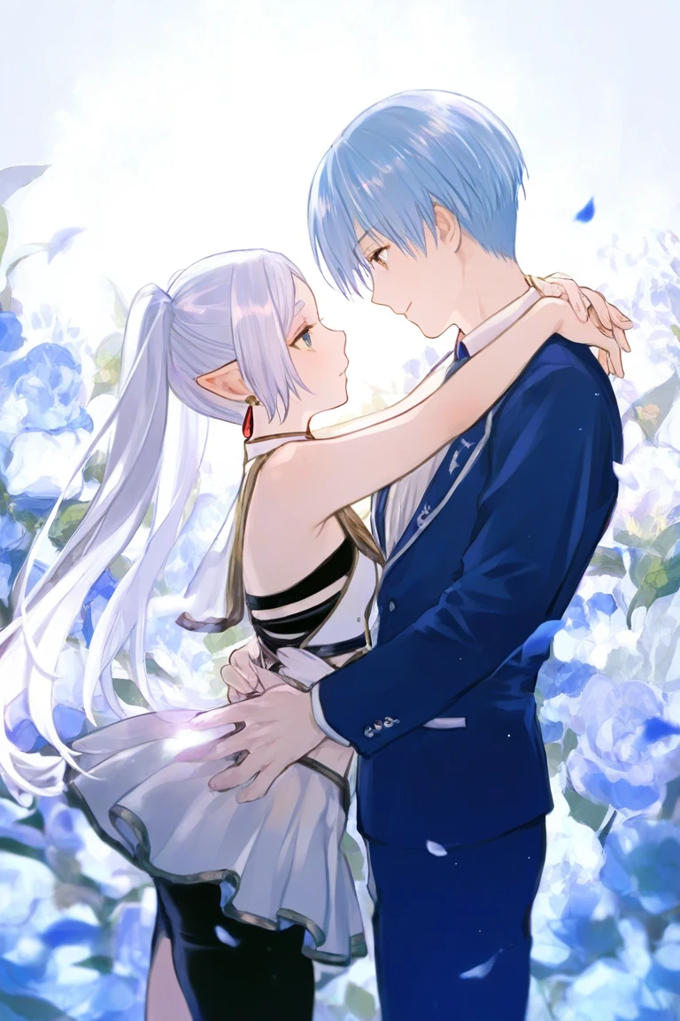 Artis:gomzi,Artis:rail,Artis:diyokama,
frieren,himmel_(sousou_No_frieren),sousou_No_frieren BREAK
rei_(sanbonzakura),[[Artis:fuzichoco]],year 2023,
((((alternate_Costumes)))),alone,
1 boy,1girl,husband and wife,(dependents:1.331),(carrier:1.1),face to face,Eye contact,arms around neck,flora background,cowbo shot,
