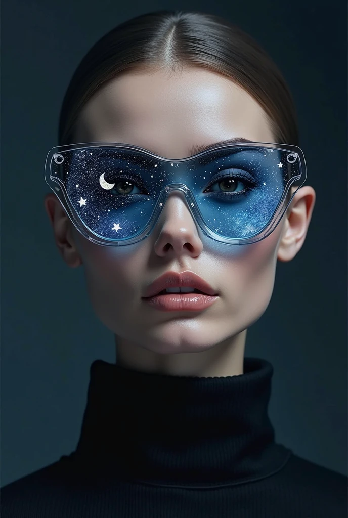 Model wearing glass sunglasses,There are stars and moon on the lens