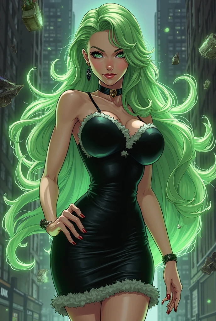 Create a full-body, full-photo view digital illustration of a woman dressed in gothic attire, with dark blonde and green bangs, large green eyes adorned with dark eyeliner and eyeshadow, and black lipstick. This woman stands at 169cm tall and has an elongated body. She has a large septum piercing, a vertical labret piercing, and many ear piercings. Her entire body is covered in intricate tattoos, including her chest area, which is exposed and features large breasts with a slight sag. She looks directly at the viewer with a confident gaze, showcasing her exaggeratedly fake breasts with the LoRA tangbohu-breasts2v\_2 feature. The Russian Doll Likeness feature is used at 0.75 to create a sense of realism and believability, while the LoRA Fake Breasts\_2 feature is used at 1.115 to enhance the size and shape of her breasts. The final illustration will be ultra-realistic, featuring a highly detailed and visually striking representation of this unique and edgy gothic woman.
