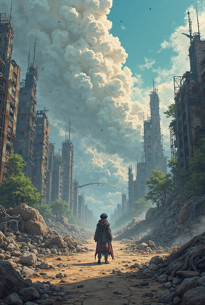 ((masterpiece)), ((best quality)), (realistic), postapocalypseAI, cinematic lighting, detailed, extremely detailed, from behind, solo, a male scavenger walking on the street of ruined city, wearing a leather cap and a gas mask, rugged outfit, carrying a backpack, red sky, lightening, clouds, twilight, toxic miasma, fog,