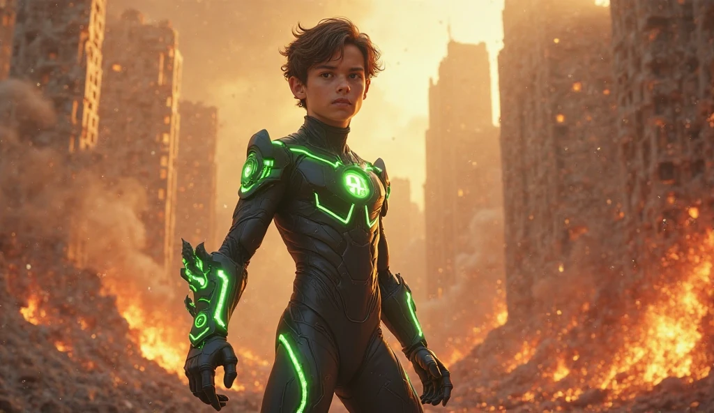 A 1 boy wearing green clothes, he is from the Marvel universe