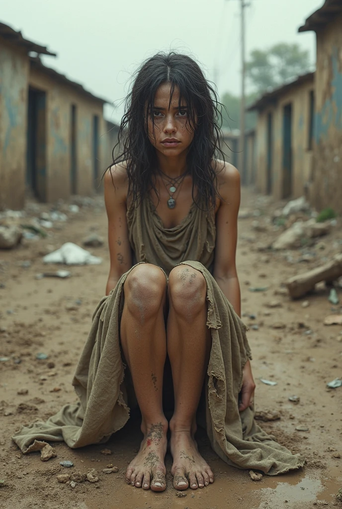 Beautiful naked girl sitting upright Crying face There is a rope around his neck Small breasts Garbage dump Dirty places Do not allow the rope to touch anything other than your neck. Keep your legs closed