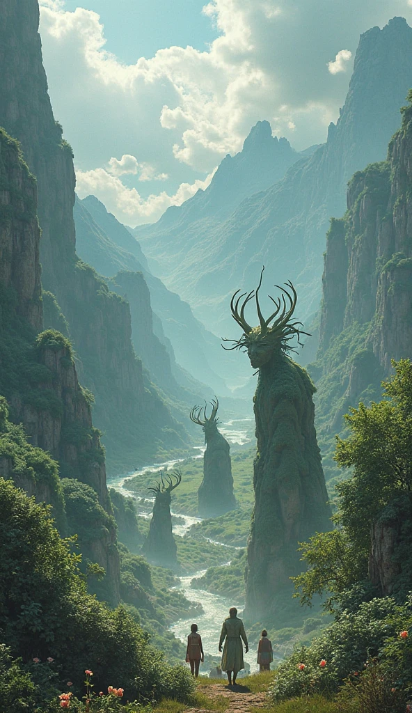 High quality, 8K Ultra HD,"A mystical ancient Greek landscape with humans and animals blending into one another."