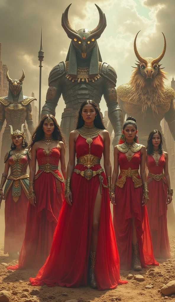 A stunning Egyptian princess, vestida com trajes dourados e reveladores, cativa com um olhar sensual e sedutor. Her medium-length black hair falls elegantly framing her stunning face, destacando seus olhos negros profundos e misteriosos. It is located in a stunning oasis in the middle of the desert, surrounded by palm trees and lush vegetation. Ao fundo, camels add an authentic and culturally rich atmosphere to this fascinating image.