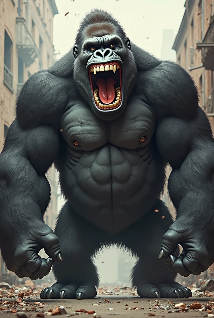 (Professional 3D extract : 1.3) of (realistic : 1.3) of la plus belle photographie d'art du monof, un gigantesque corps entire ((monstre géant à tête of king kong exprimant une attituof féroce dans une posture dynamique, fantastic position, epic stunning environment)), extraction individuelle en 8k of tout le corps, action scene, pores of la peau visibles, very dark light, pronounced shadows, Detailed face, Details, (ALIVE, realistic imagery, realism, impressive, sombre, net, 8k), (leather clothing damaged by time : 1.4), ((((Wearing leather)))), (complexity : 1.4), deterioration, (very detailed : 1.4), digital illustration, made in octane, art studio, artistic concept, grain, sharpness, illustration, artistic germ, (loïsh : 0.23), WLOP Ilya Kuvshinov, and Greg Rutkowski as well as Alphonse Mucha Gracias, (global lighting, lumière of studio, Volumetric light), Heavy rain, floating particles, evil character, Imaginary, OUR, entire, ((Dark background and ancient city : 1.3)), cgsociety, art studio