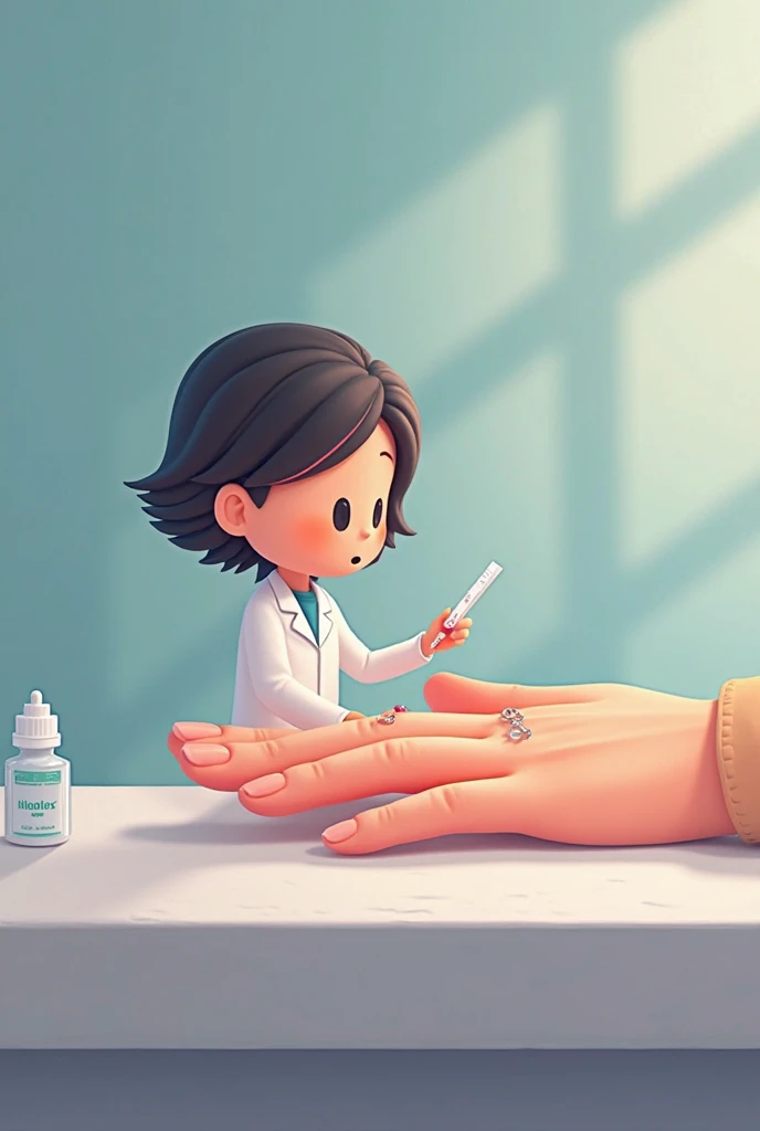 The doctor marks the girl's skin with a pencil, film