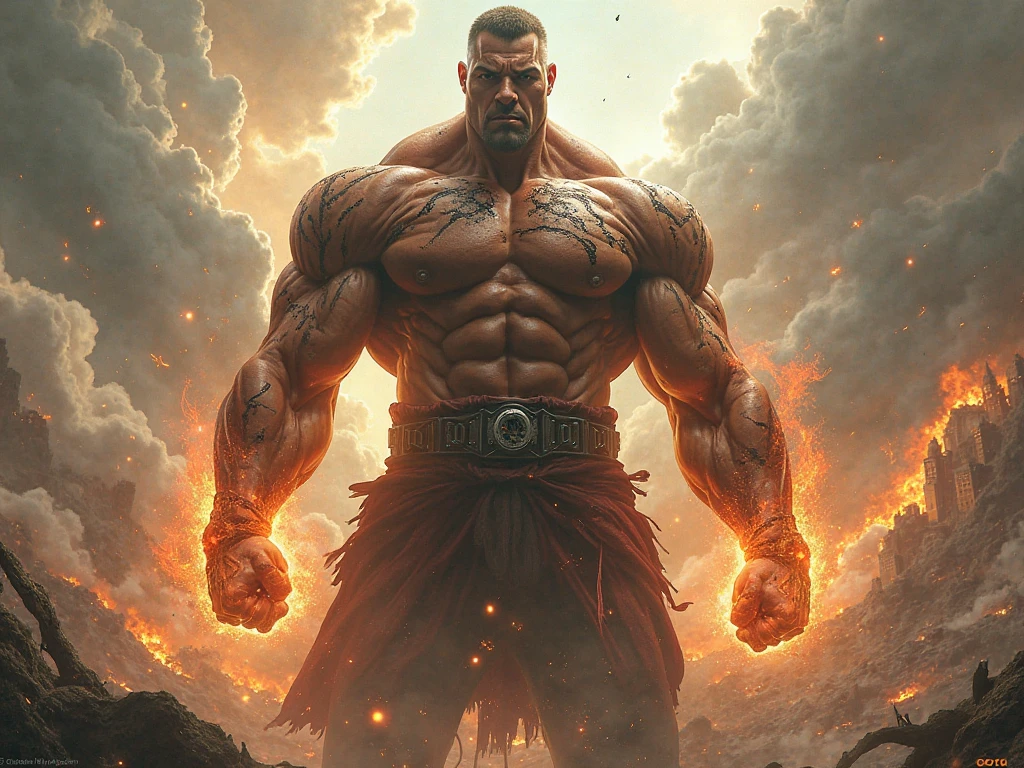 Show me a bodybuilder.
Make him stonger.
More stronge.
Stroge as a city.
Evil stronge.
More evil .
Universe stronge.
Make him evil multiverse stronge.