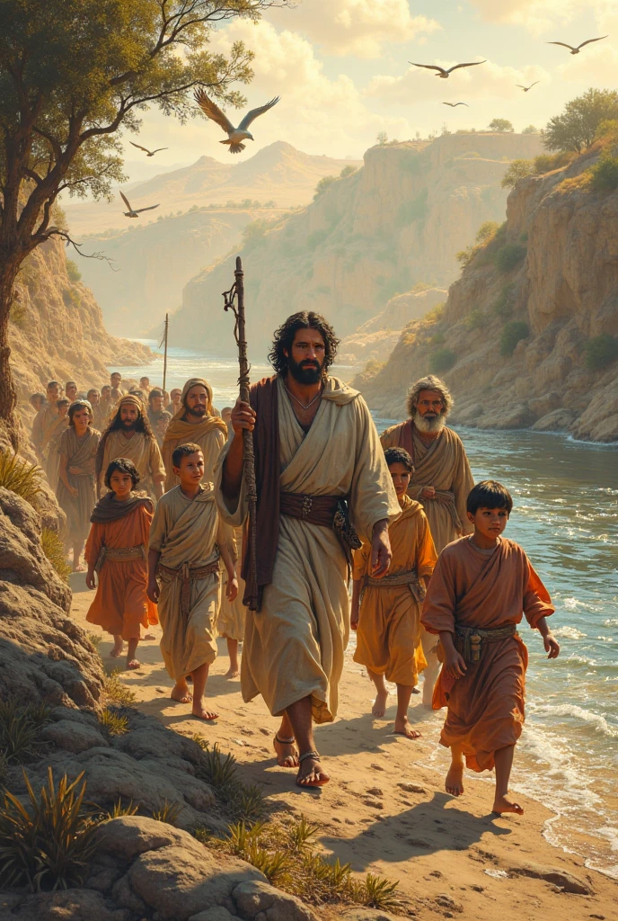 Character from the Bible Jacob returning to Canaan with his wife and 12 children