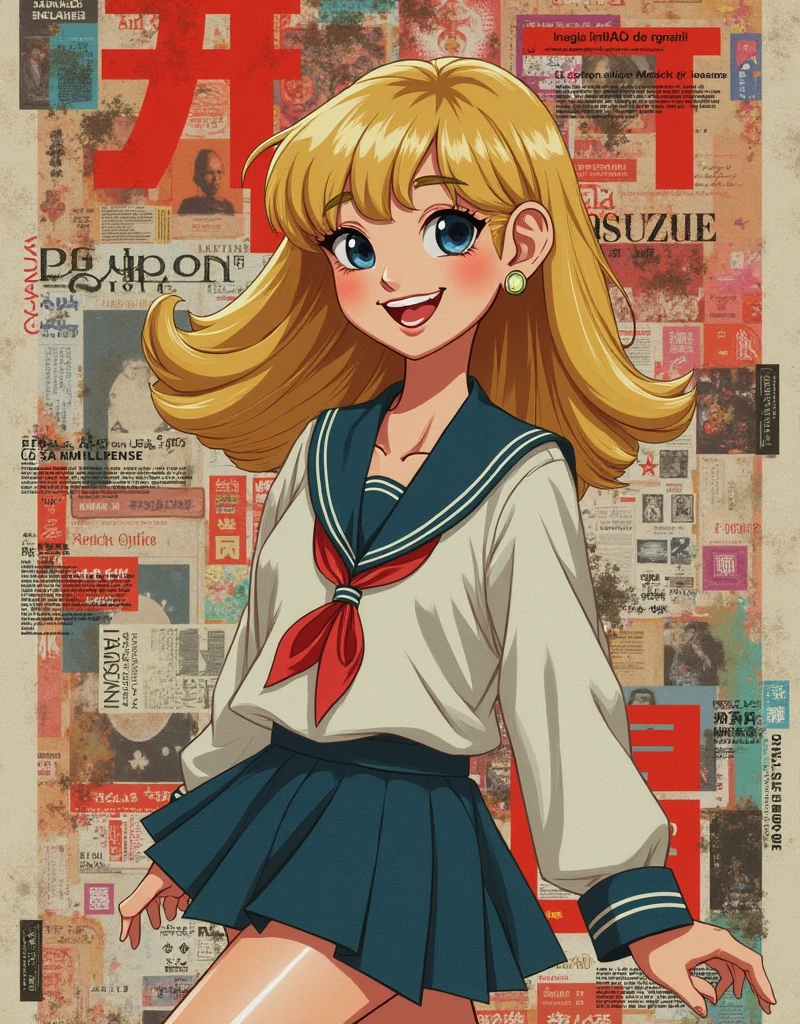 score_9, score_8_up,score_7_up, source_anime, rating_safe, 1girl, ,parted lips,hoshimiya ichigo,simple background,red ribbon,long hair,hairband,expressionless,qing yan xia,upper body,solo,arms up,sidelocks,holding bag,shirt,long sleeves,aikatsu!,blonde hair,star \(symbol\),red eyes,holding,red hairband,blue shirt,aikatsu! \(series\),grey background,bow hairband,highres,looking at viewer,ribbon,neck ribbon,absurdres,small breasts,bag,black bag,school bag,sketch,breasts