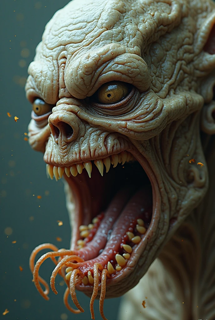 intricate details, cinematic film still, extreme close up portrait, giant imposing evil royal cthulhu monter, squid face, smooth translucent skin++, subsurface scattering, detailed pale eggshell sickly wet skin, tentacle fingers, ripped embroidered soiled robes of office, ornate scepter, highly detailed, muted colors, soft volumetric lighting, best quality, masterpiece, realistic, roughness, ultra realistic,