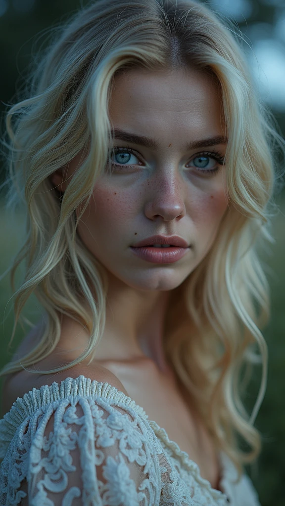 Masterpiece, a beautiful female elf knight (Lily Larimar 1.0), bright eyes, blonde hair, broad shoulders, strong body, high detail pale skin with light freckles, high detail filigree elf armor, outside, (skin texture:1.1), best quality, ultra high res, Raw photo, Nikon D850, backlight, rimlight, bright sunlight, film grain:1.2, (warm hue, warm tone:1.2), (color photo), fantasy landscape background、((((busty breasts 1.8))))、nsfw, (breast squeeze:1.3)、wearing Fishnet bodystocking、cowboy shot、