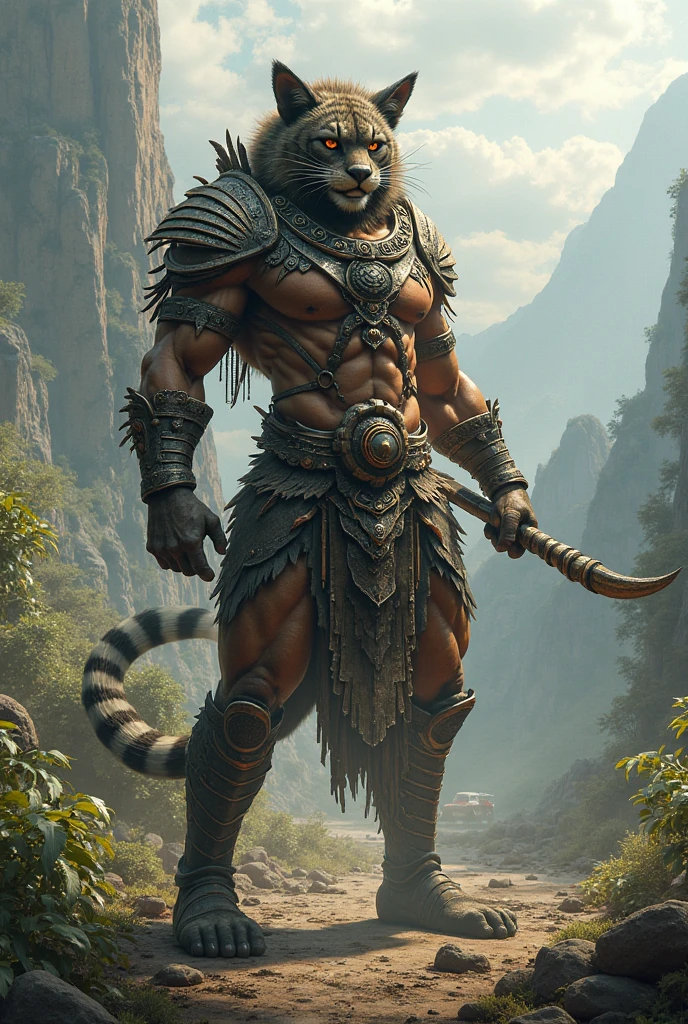 DnD Character, Khajiit, 180cm, 80kg, athletic body, short black hair, golden fur, monge, similar to wukong, fight with a stick