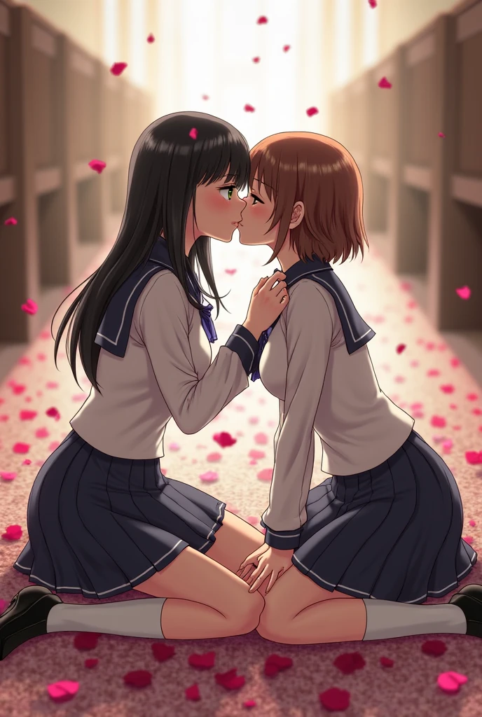 mini skirt、(2 people)、日本の女子校生2 people、Galfer 、Lesbian、school uniform、Cleavage、Deep kissing、(Breast massage)、(Panty flicker)