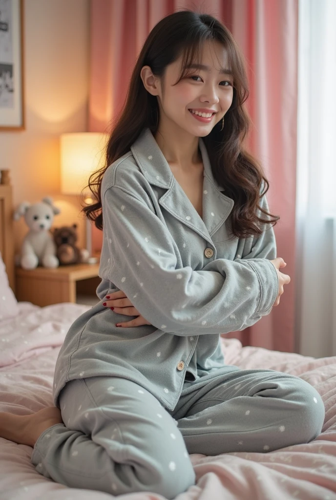 (absurd:1.3), (High resolution:1.3), (super detailed:1.3),
(Ultra-fine illustration:1.3), (Highly detailed CG Unity 8K wallpaper:1.3),
(fine skin texture, fine cloth texture, detailed hair texture),
Light blue fluffy winter pajamas,fluffy,cute, Japanese
オーバーサイズ パジャマ,Japanese.,cute,30 years old, sister's face, beautiful face、(Fluffy winter pajamas,Light blue pattern:1.5)、sleep in bed