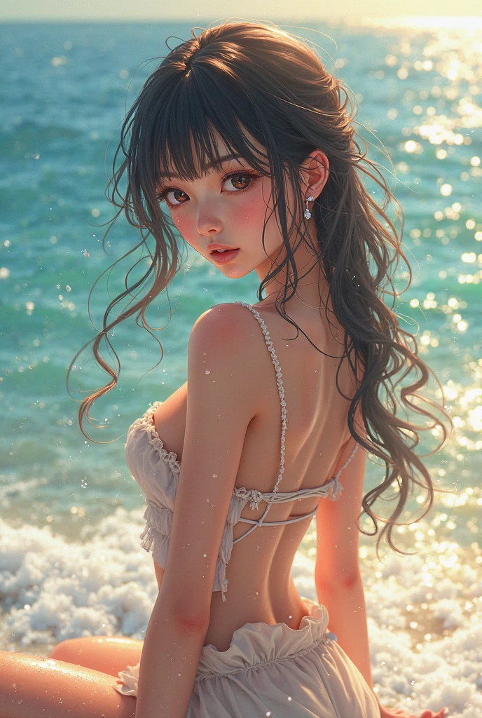 (detailed illustrations,Very detailed and precise drawing,Delicate drawn lines with tempo,Realistic texture expression),[color traced main line],midsummer beach[[tropical country]],(Girl(beautiful girl)[[big eyes]])[11 years old](SKINNY[bony body][very thin breasts[small nipples with pointed points,]][リアルな乳頭のdetailed]),[During orgasm](sweaty[Trance]) Eros in the Natural Body (Nude gravure),[Ideal Eros],([リアルな女性器のdetailed:0.8] [(clitoris) [labia minora]]),(Fine and beautiful skin expression [transparency]),[完璧な目のdetailed (Beautifully detailed iris)[eyes like jewels]],[long and beautiful eyelashes],[precisely drawn hair [美しく艷やかな髪のdetailed]],(完璧な手のdetailed [Beautiful fingers with no damage [beautiful nails]]),(perfect anatomy(perfectly balanced proportions))[[full body portrait]],[ideal color coordination(Accurate simulation of light and material interactions)],(HighQuality,High resolution,(detailed,High definition)),[[Soft ambient light]],[realistic],[Visual art that tells a story] [[full body portrait]][[Watercolor style coloring]][Colorful].