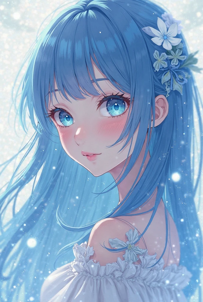 A cute anime girl, light blue rabbit, kawaii, masterpiece, 2D, detailed eyes, detailed lips, long eyelashes, detailed face, beautiful detailed portrait, ultra-detailed, , high quality, vibrant colors, soft lighting, whimsical, delicate, adorable, elegant, refined