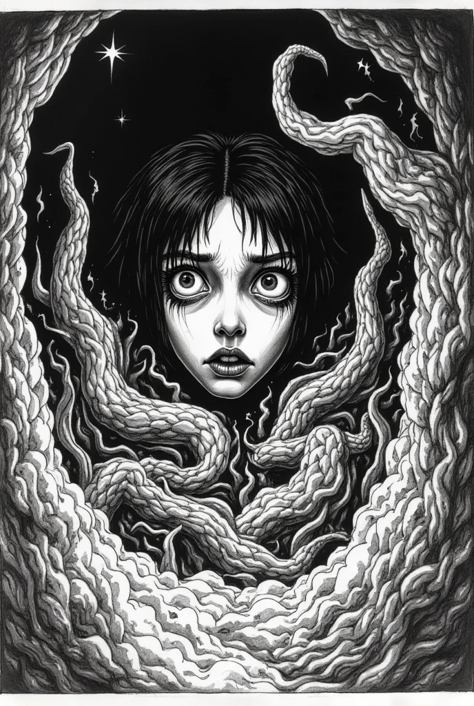 controlling objects with the power of the mind, (anime), bizarre scenario, This is Junji, Yusuke Murata, black and white, 8K, anime, horror