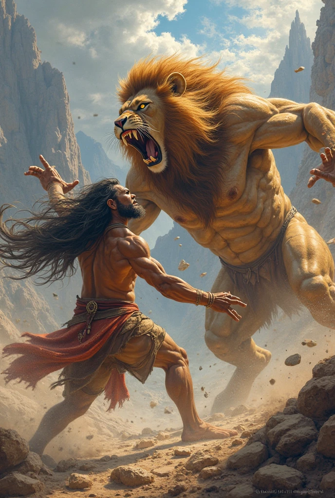 Hercules in a fierce battle with the Nemean Lion