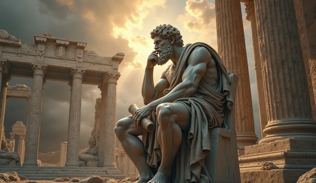 Philosopher In Rome An imposing marble statue of a muscular Roman philosopher , bearded ...
