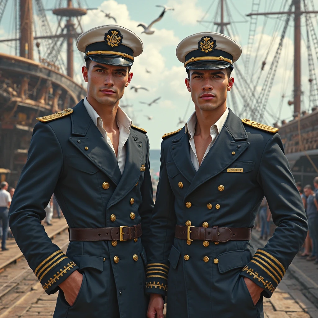 Two young male passengers of the third class on the ship Titanic, on deck, 8K, hyper-realistic, suffered accident --auto --s2