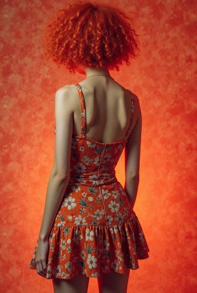 Redheaded girl in an 80s dress , fully body