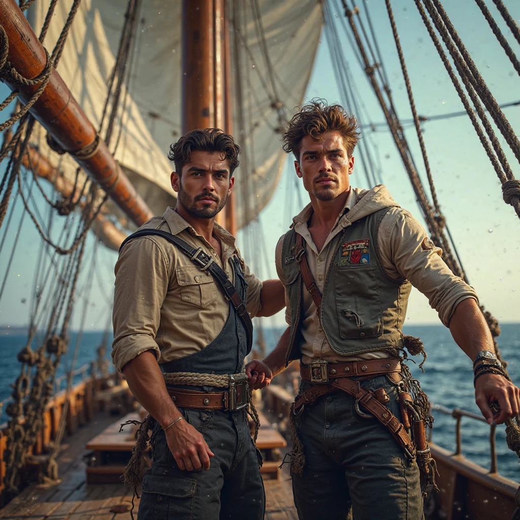 Harry Hook Male, Pirate Attire, Very Short Brown Hair, showing abs and penis