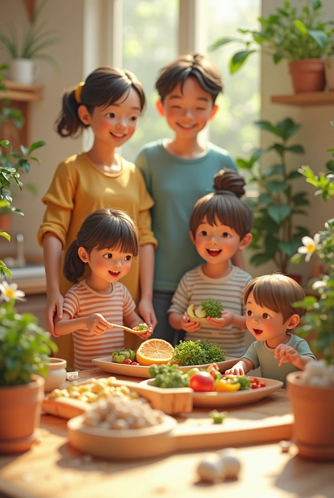 basic food basket with a family together