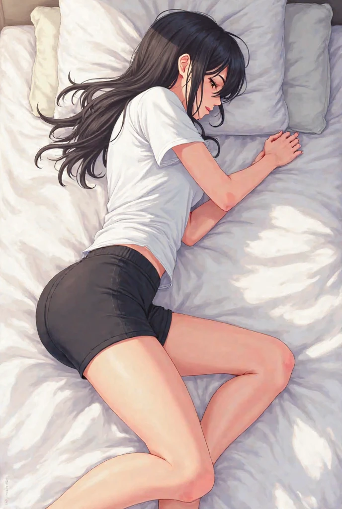 A girl lying in her bed