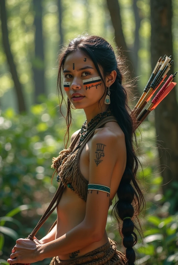 woman, victim of ritual, traditional indigenous, red, green, blue,