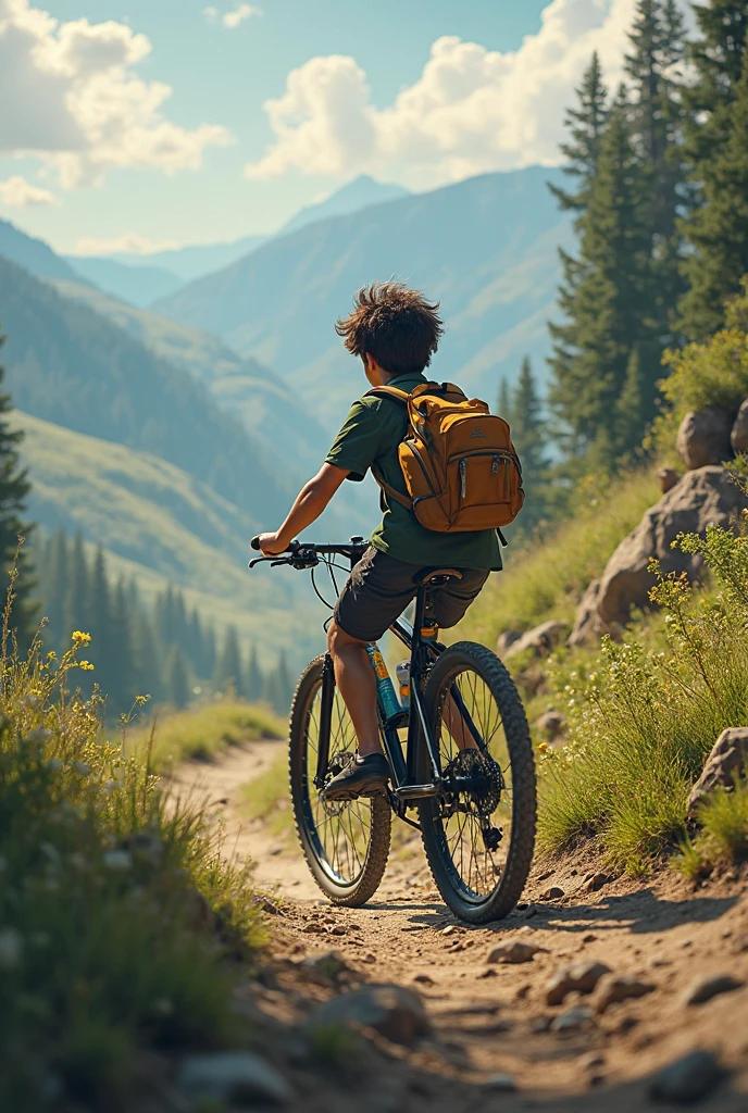 A boy looking with his bicycle towards La Paz department