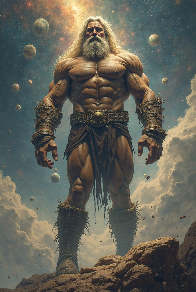 A dramatic and artistic representation of an older Atlas, the mythological Titan, portrayed as struggling to support the Earth on his shoulders. This updated depiction shows Atlas in a traditional Greek style but appears notably weak, with an expression and bent-over posture that conveys intense struggle and effort. His advanced age is reflected in his leaner physique and more weathered appearance. The Earth, a beautifully detailed globe, seems overwhelmingly heavy on his broad but less muscular shoulders, highlighting the immense burden he carries. The background is a starry sky, adding to the dramatic and cosmic ambiance. The image captures the essence of mythology, focusing on the struggle and decline of Atlas, as well as the weight and significance of the Earth.