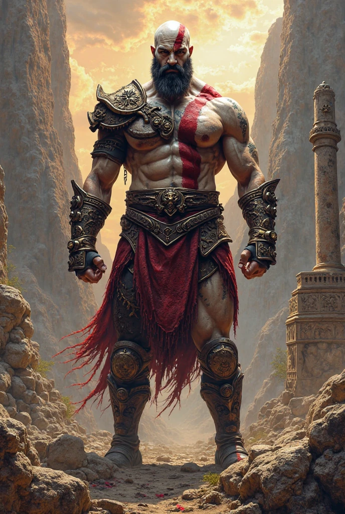Kratos in the bronze background holding a axe