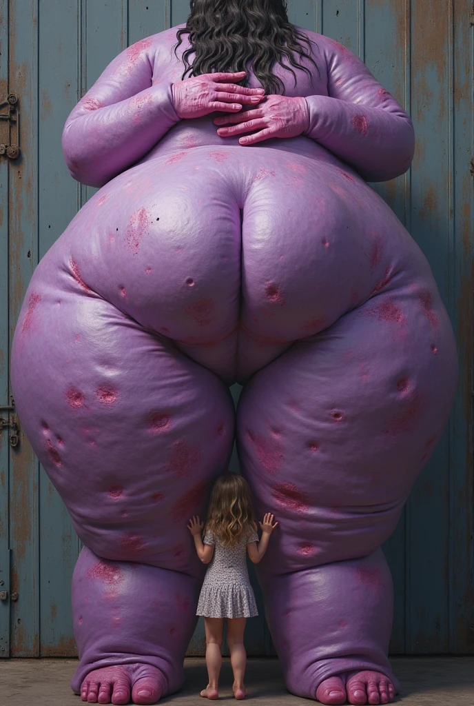 Arms behind head, huge lips, pink lips, short hair(Huge breasts:1.4), (Huge penis:1.1), (Hyper balls:1.4), USSBBW, (morbidly obese:1.6), (fatblob:1.5), immobile, blonde obese woman with large testicles and a large penis and lots of fat rolls and a huge belly and huge breasts and testicles are hanging to the floor, squatting, wearing pink boots, (huge ass:1.8)