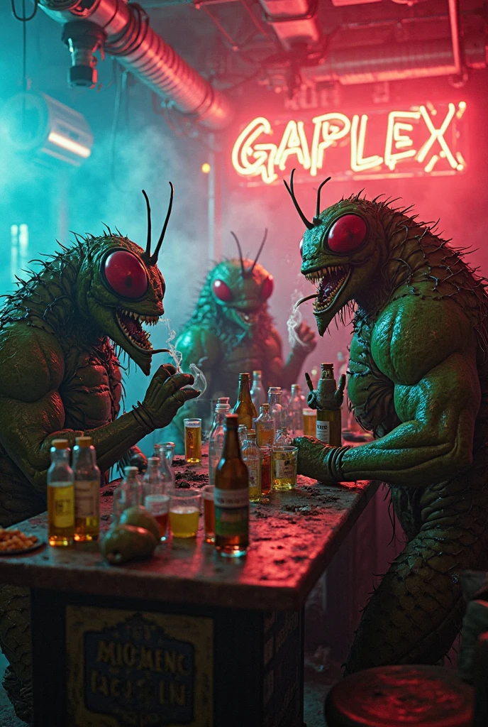 seated (two shot angle:1.1), at the table BAR, cluttered dirty BAR, first date, a stunning muscular male (alligator:1.1) (anthropomorphic:1.5), (wearing punk leather jacket:1.3), seated next a stunning female anthro, beer glass, style of David Lachapelle, intricate, hyper-detailed, (disturbing:1.1), (majestic:1.2), (suggestive:1.3), (depressing:1.3), (fascinating:1.2)