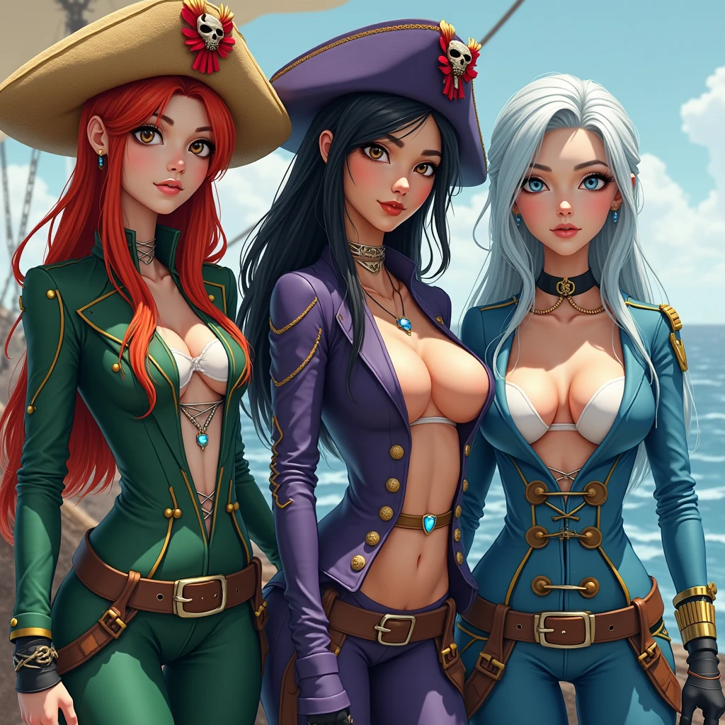 (sfw)Arte inspirada John Buscema,1 girl, blonde hair, cabelos longos, (((roupa de pirata))), (coxas grossas), (quadris largos), olhos castanhos, warm lighting, Noite, em navio pirata, oceano aberto, (middle boobs), despreocupado, Feliz, sorriso largo, (((corar))), (((Drunk))), (((master part))), (((best quality))), ((ultra-detalhado)), (illustration), ((um extremamente delicado e bonito)), (super high resolution, best quality, ), (8k, Foto RAW, best quality, master part), best quality, master part, illustration, CG, unidade, Background Story, Arte Oficial, Amazing, finamente detalhado, extremamente delicado e bonito, extremamente detalhado, Very detailed, foco nítido, fundo rico, ((a girl)) ((Happy and lively pirate captain)), ((navio pirata)) master part, absurdos, detalhes intrincados, 1girl, sozinho, cowboy shot, pirata, Pirate hat, tapa-olho, medium breasts, Ascot, dar de ombros \(garments\), camisa branca, espartilho, Frescuras, mangas compridas, Pants, Pele apertada, Standing on the ship, vela, Cordas, Olhando para o Viewer, sorriso, cabelos pretos, cabelos longos, cabelos flutuantes