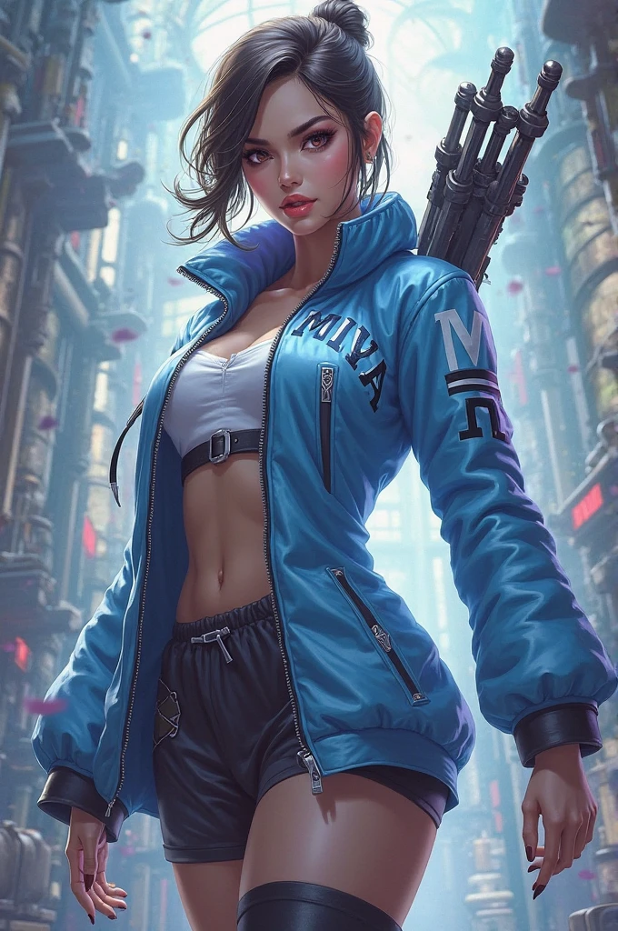 A girl with heart-shaped pupils, wearing a brunette hoodie and a micro skirt in jeans, her thong visible, with a short haircut. She has a detailed face and eyes, with the eyes being emphasized with a strength of 1.4. This girl is a nerd woman, and she has blue eyes and black lipstick that is slightly emphasized with a strength of 1.1. She has a busty figure and is standing confidently, showing off her deep cleavage with gigantic breasts. The girl is also wearing a choker around her neck. The overall focus is on her face and eyes, with a full body shot to capture her fashionable outfit. The image should have a high level of detail and realism, with vivid colors and professional studio lighting.