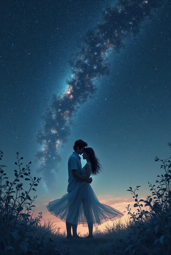Night Sky、Night view、The sparkling sea seen from the mountain、star々Sparkle of、青色と黒色が美しいNight Sky、star空、Seashells reflecting light、blue is beautiful、glossy、Ultra HD、beauty、background、Dugong and sea otter look out over the sky、delicate、Contrasting