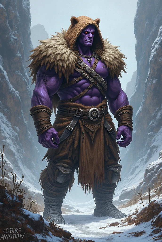 PueDes Diseñar un personaje para D&D, que sea De raza triflin, hombre De clase barbara, De una altura De 1.84 cm, De ojos color negros, long dark blue hair, amante De la cultura, sostenienDo Dos hachas De mano, De piel color moraDo, que tenga una eDaD De 25 años, carganDo un espaDon en la espalDa, De apariencia DelgaDa