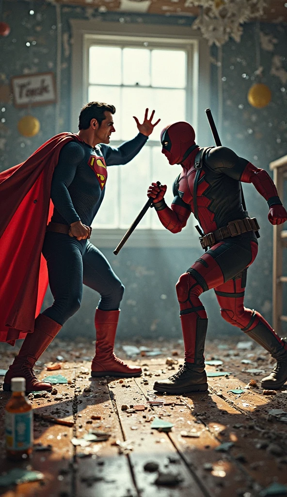 Superman punching Deadpool, aggression, fistfight