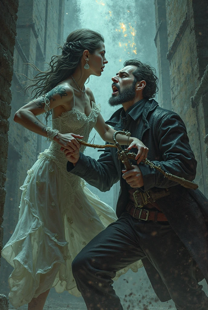 Illustration of a woman hitting a man with a whip