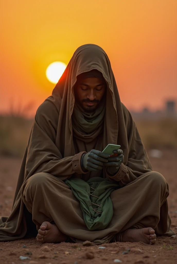 An African praying in front of his phone