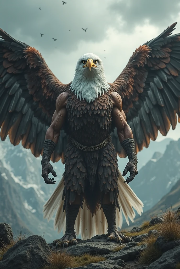 King with head of falcon standing majestic in anime