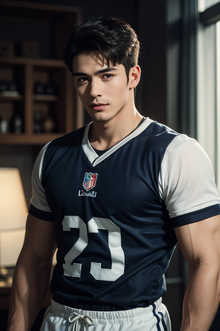 A man stands on the grass, Muscular!!, a Muscular, 8k 50mm ISO 10, 🚿🗝📝, Okan , wearing volleyball jersey, k hd, advertisement picture, professional sports style, Wearing NBA jersey, Muscular!, , Muscular!!!188cm!Single Eyelids!((35yo !)) with short brown hair !and a short beard, Only shorts!(Show hairy chest muscles), ), (Use a short beard,) headspace!Charming and serious look, ((Stand on the basketball court)), Muscular!, Close shave and secure fit, (High quality, photorealistic image),! ((quality, 8K, tmasterpiece), super k hd photos, (Details on the face, skin textures, Ultra-detailed body:1.1)High body hair!A high resolution, tmasterpiece, muscular、Short hair details、NSFW、Spacious size、Correct limb sculpting fingers)The skin is really dark!The skin is real!Authentic texture、Camera close to the ground!!Straw sandals background scatter 1.2) training