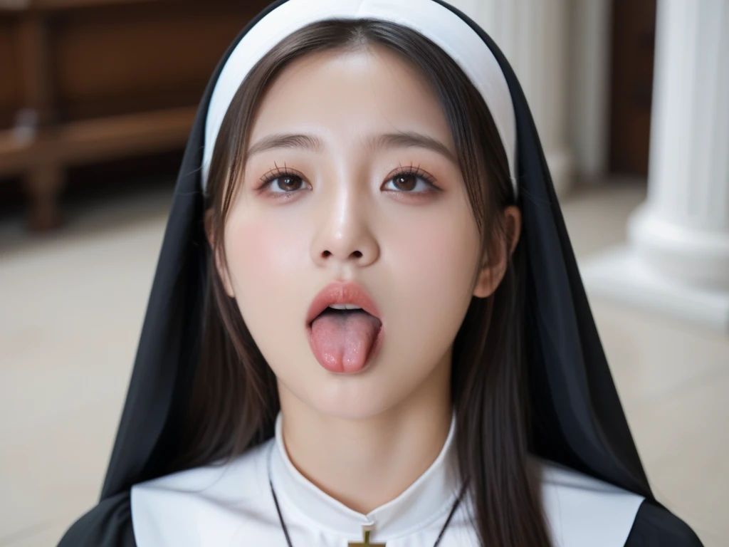 nude、Young nun, Bible, Gray Hair, church, Realistic and detailed eyes , Browsing Caution,,((( She is being made to cum))),Kind Face、((Blowjob)、((Put it in your mouth))